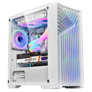 White Micro ATX MATX PC Case with Pre-Installed Panoramic Tempered Glass Side Panel