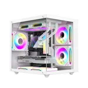 White Open-View PC Case Rack for Motherboard, Desktop Gaming Computer