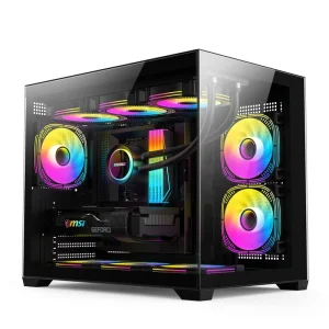 White Panoramic Micro ATX PC Case Dual Tempered Glass Panels 400mm GPU 360mm Radiator 9 Fans