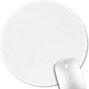 White Round Gaming Desk Mat with Anti-Slip Base and Stitched Edges