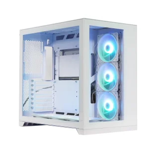 White Vertical ATX MATX Mid Tower Aluminum Alloy Computer Case with Tempered Glass and HD Audio