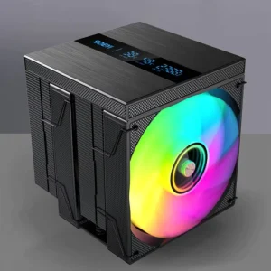 White and Black Dual-Tower CPU Cooler with Direct-Contact Heat Sink and Digital Display