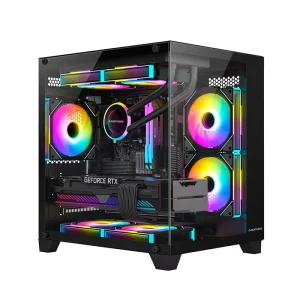 X1 Gaming PC Case Double-Sided Tempered Glass Micro-ATX ITX Mid Tower Supports Top 240mm Liquid Coolers