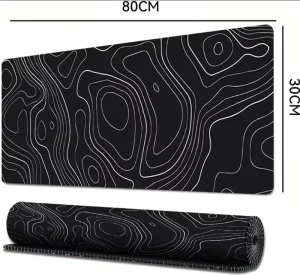 XL Gaming Mouse Pad 80x30cm Anti-Slip Rubber Base Black White Topographic Line