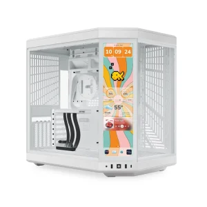 Y70 Touch Infinite Dual Chamber Mid Tower ATX Case 14.9″ Integrated IPS Touchscreen Gaming Computer Towers Full White Casing