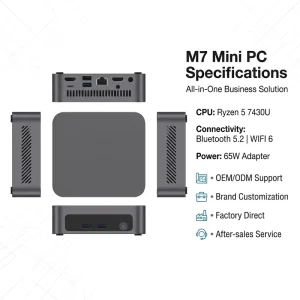 Yifang New Mini AI PC with AMD Ryzen 5 7430U Processor WiFi6 Type C HDMI AI PCss Desktop Windows 11 Operating System