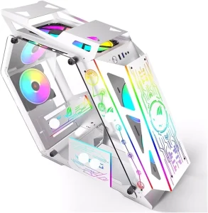 ZeroMaster Full Tower M ATX Motherboard 240 Water Cooled Gaming Computer Case with Tempered Glass Sides 4 PCI Slots Open Design