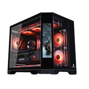 ZeroMaster M ATX Mid Tower Desktop Gaming Computer Case with 360 Water Cooling New LCD Screen and Tempered Glass Host Case Black