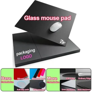 ZhongYu Hot Selling 3mm 2.5D Edge Tempered Glass Gaming Mouse Pad AG Oil Sand AF Coating Surface Anti Slip Silicone Base OEM