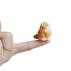 cat Themed Gifts Collectible Mini Cute Tabby cat Figurine Small Hand Carved Wooden Animal Carving for Home Decor