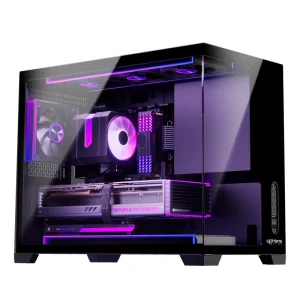 upHere Compact Panoramic PC Case M ATX Gaming Computer Chassis Dual Tempered Glass 360mm Liquid Cooling UC02
