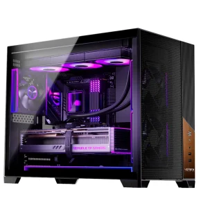 upHere Wood Accent M ATX PC Case High Airflow Mesh Gaming Computer Chassis Tempered Glass 360mm Water Cooling UC03